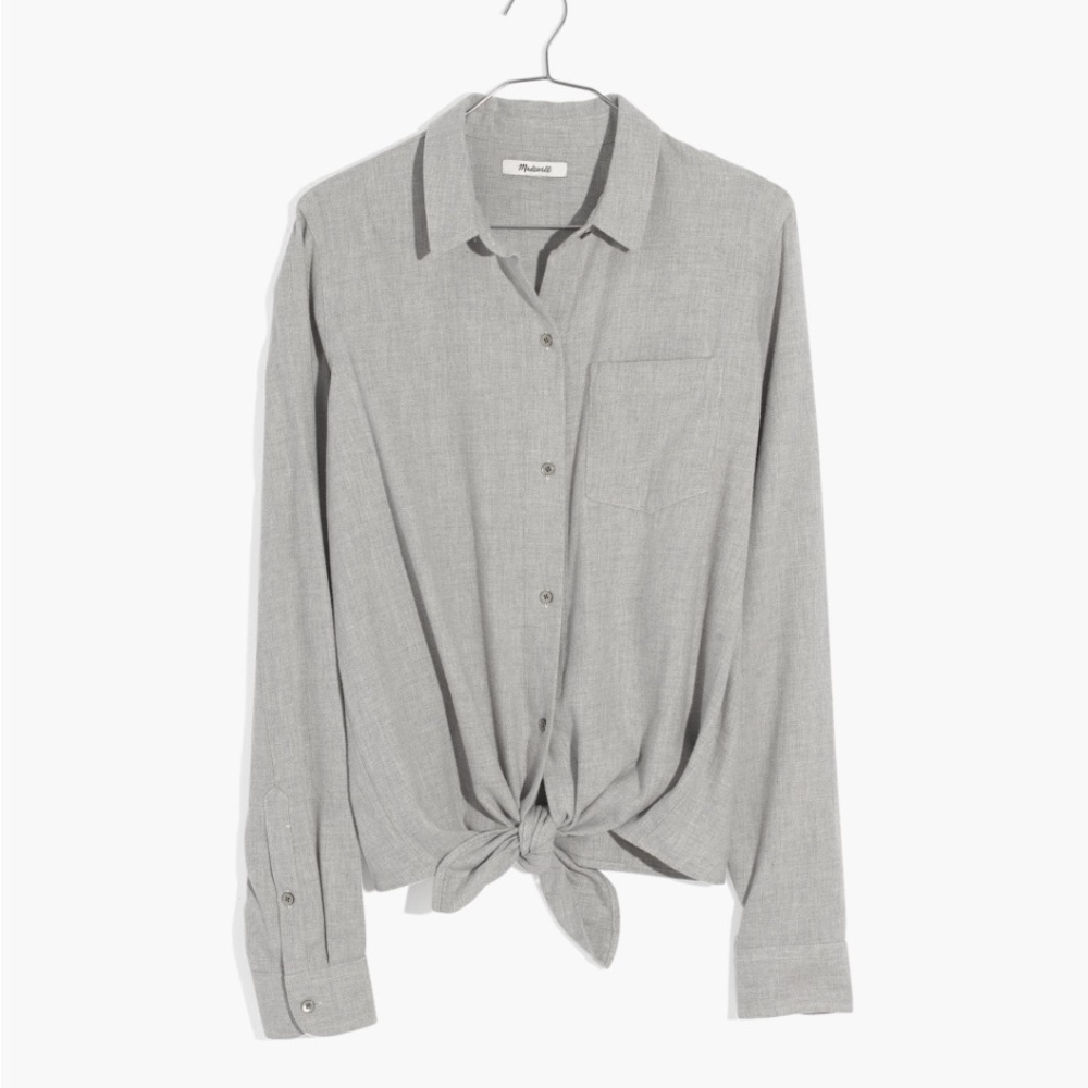 Madewell Gray Flannel Tie-Front Shirt XS